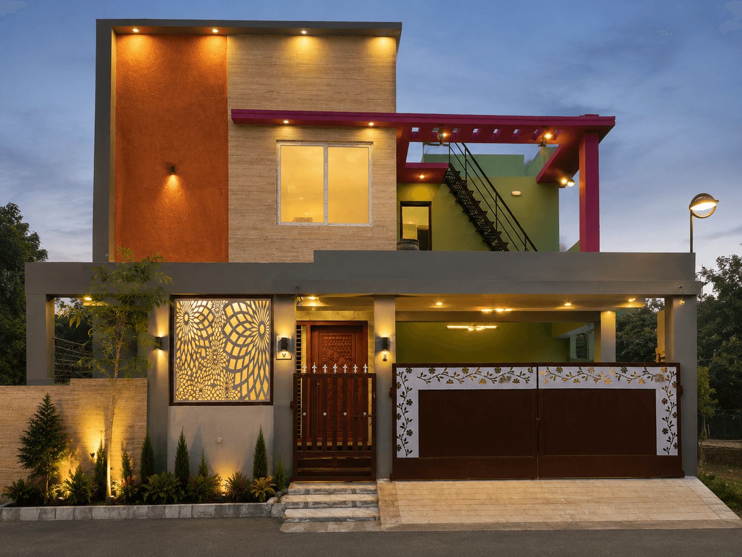 A Vijai N Maark residence at dusk